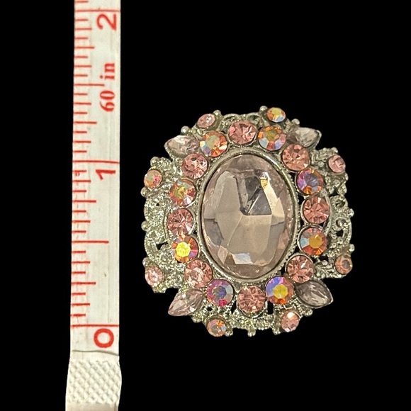 Silvertone brooch pin clear and pink rhinestones, glass costume fashion estate - Picture 3 of 10